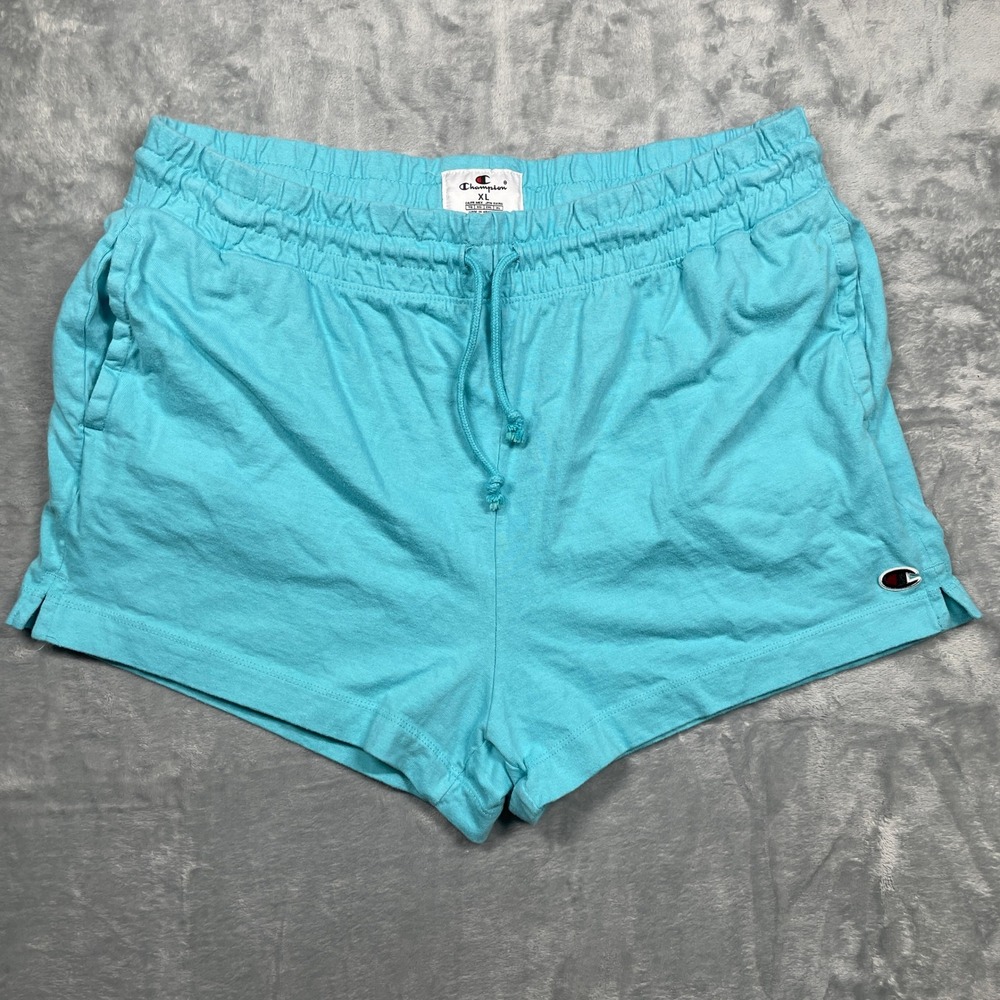 Champion Womens Jersey Shorts XL Turquoise Blue Elastic Drawstring Side Pockets